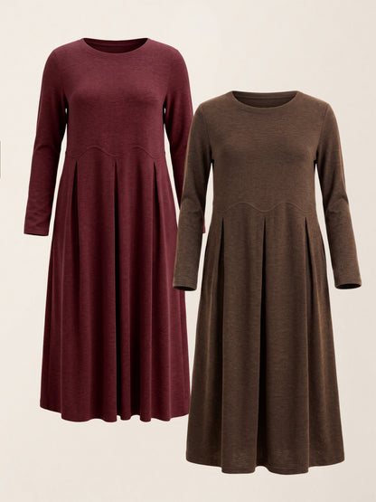 Wool Midi Dress in Coffee/Raspberry Red – Sabine by Maravesse