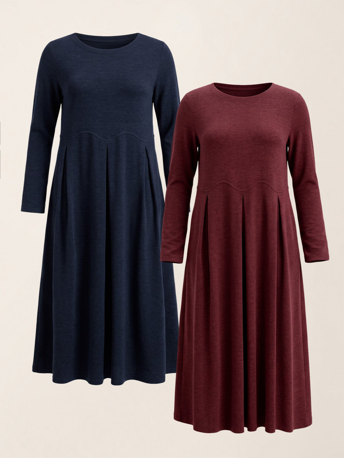 Wool Midi Dress in Navy Blue/Raspberry Red – Sabine by Maravesse