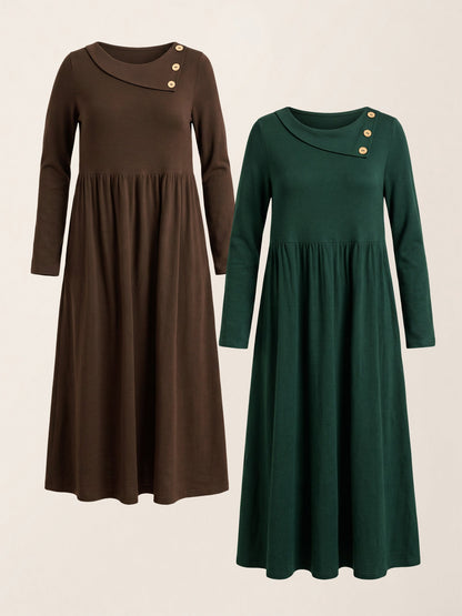 Pleated Wool Midi Dress in Coffee/Deep Olive – Celestine by Maravesse