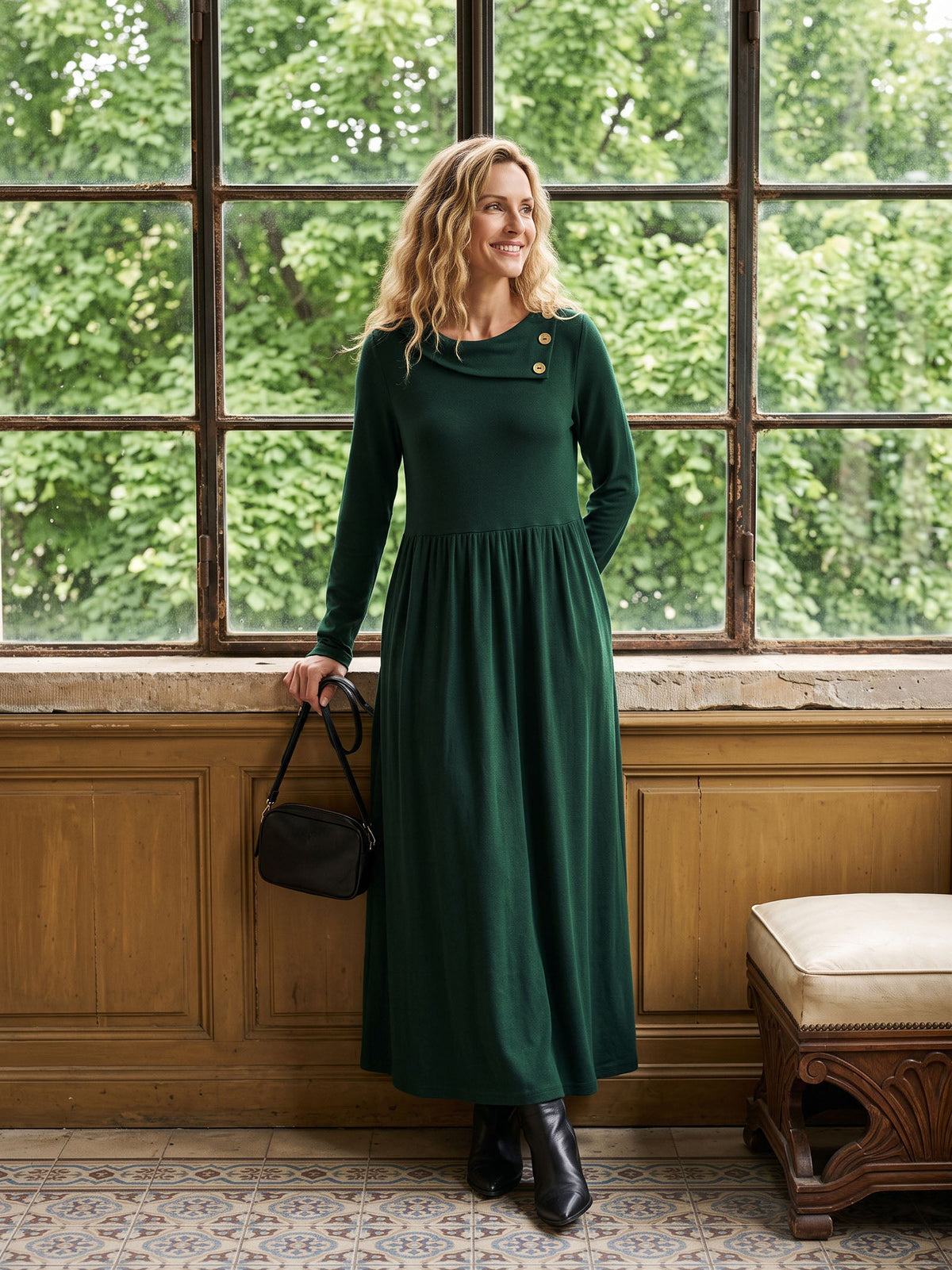 Pleated Wool Midi Dress – Celestine by Maravesse (2)