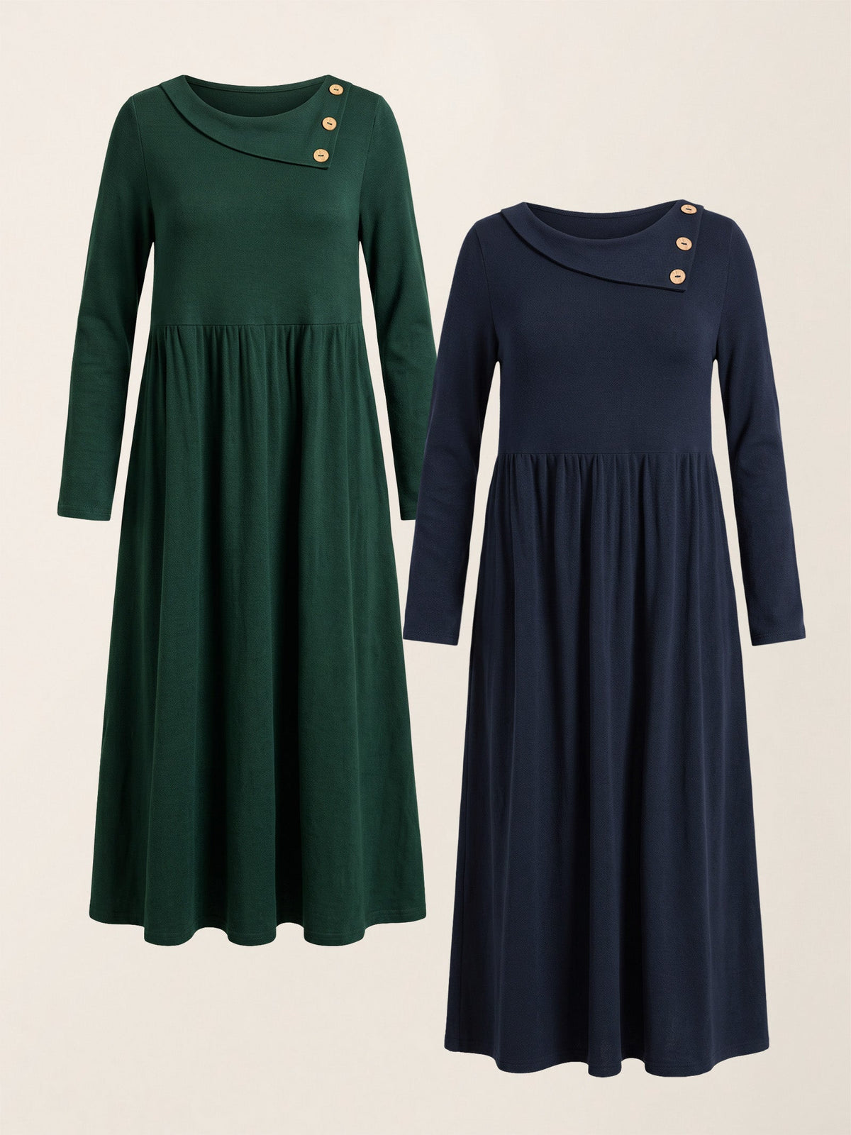 Pleated Wool Midi Dress in Deep Olive/Navy Blue – Celestine by Maravesse