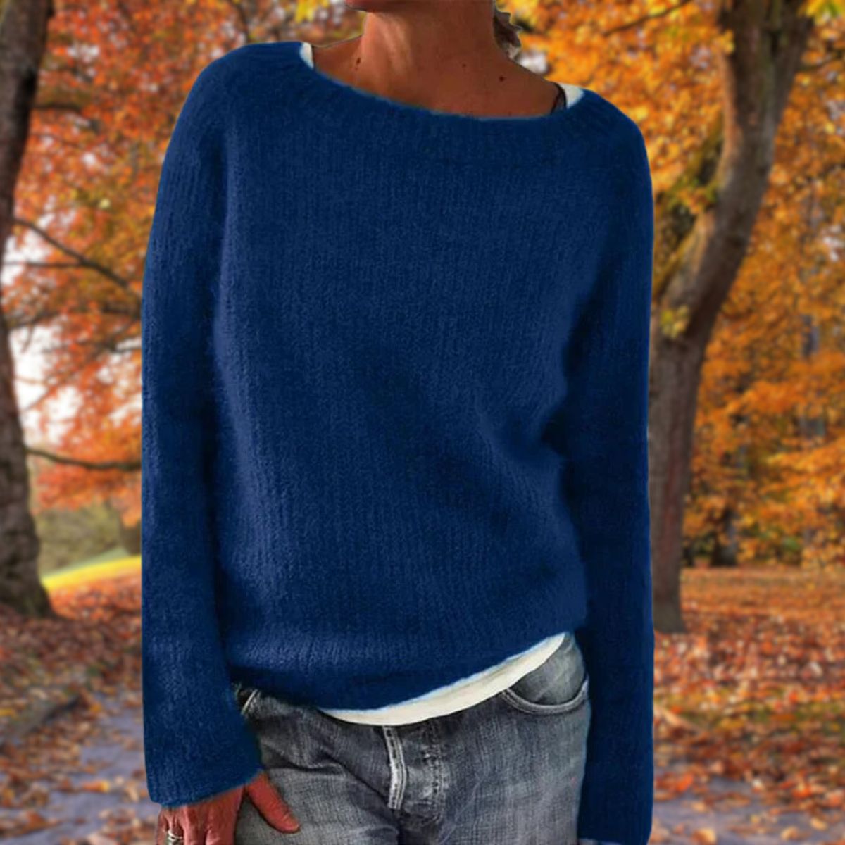 Cable Knit Wool Jumper in Blue – Camille by Maravesse