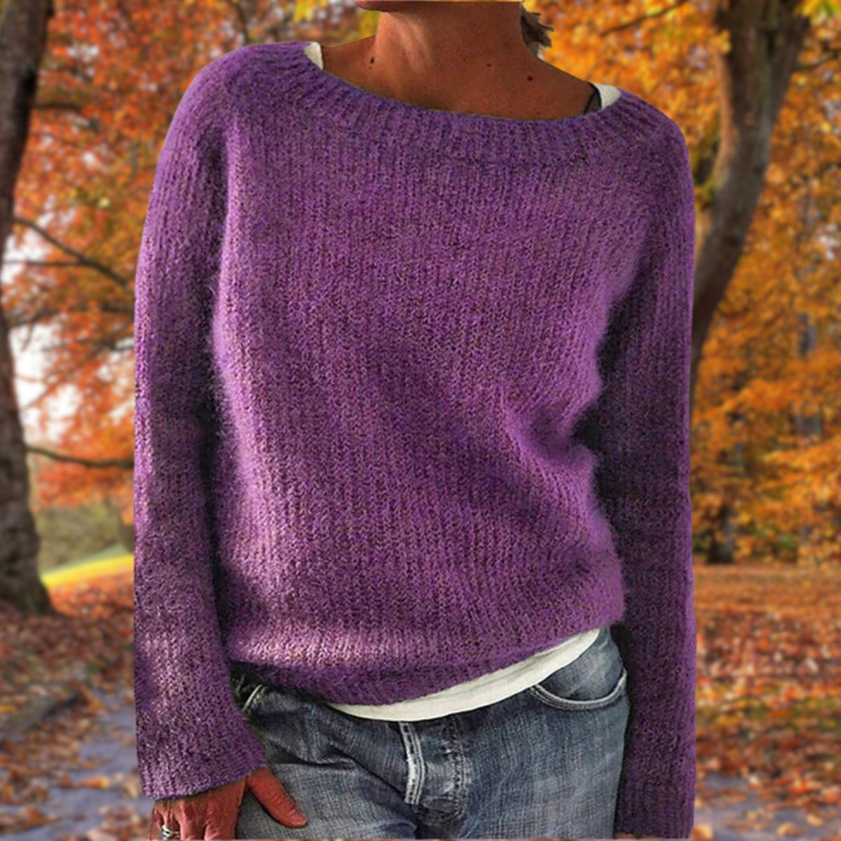 Cable Knit Wool Jumper in Purple – Camille by Maravesse