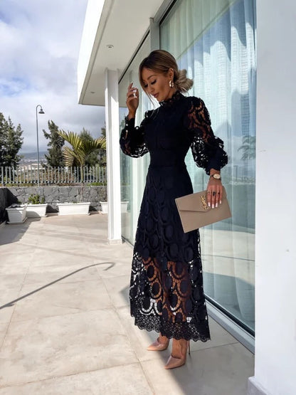 Lace Puff Sleeve Midi Dress – Persephone by Maravesse (5)