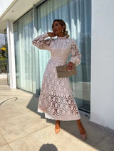 Persephone | Lace Puff Sleeve Midi Dress for Wedding Guests