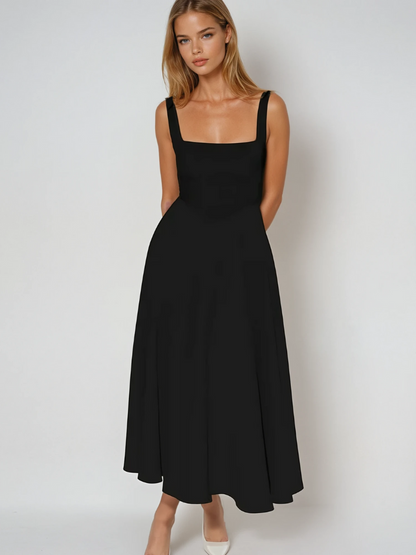 Square-Neck Midi Dress in Black – Lise by Maravesse