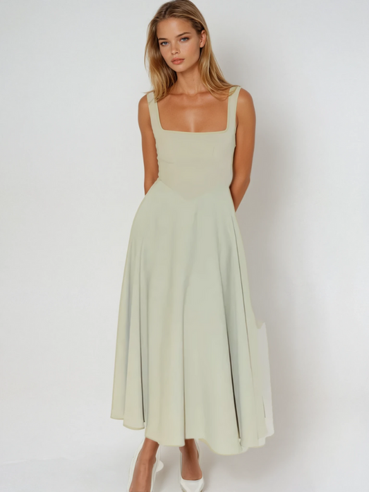 Square-Neck Midi Dress in Sage Green – Lise by Maravesse