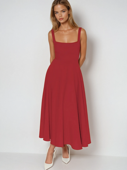 Square-Neck Midi Dress in Red – Lise by Maravesse