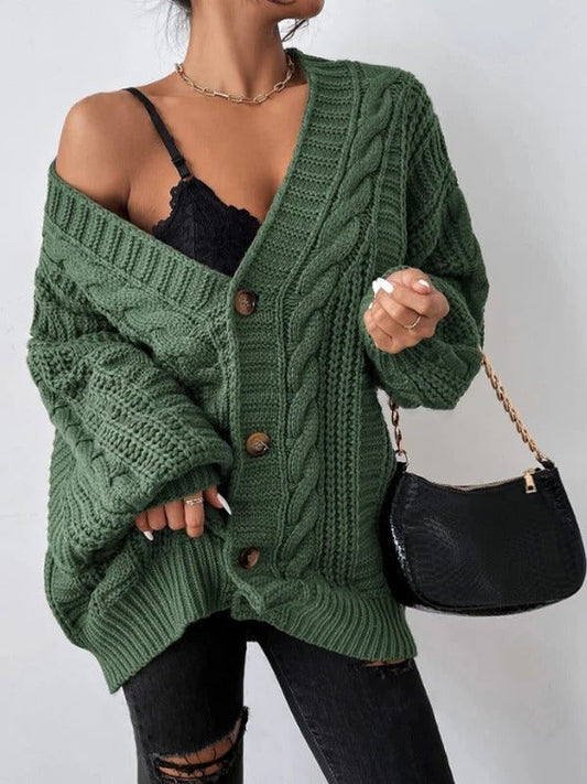 Cable Knit Cable Cardigan in Army Green – Sabine by Maravesse