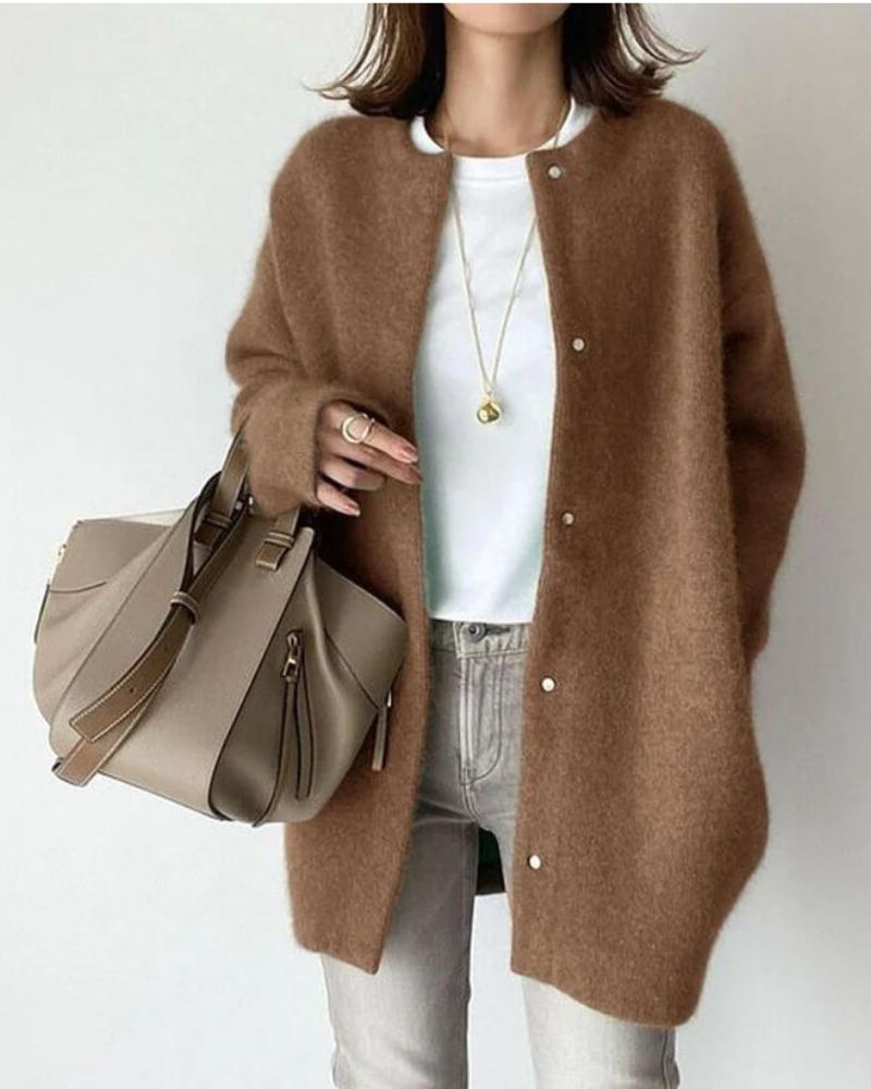 Oversized Cardigan in Dark Brown – Romy by Maravesse