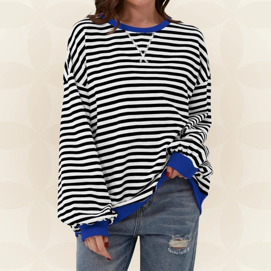 Striped Oversized Sweatshirt in Black – Theodora by Maravesse
