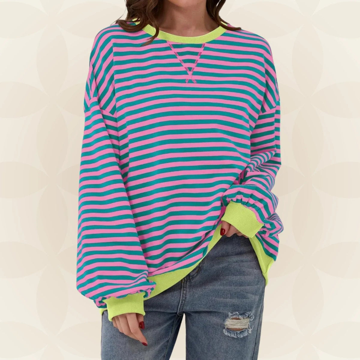 Striped Oversized Sweatshirt in Pink – Theodora by Maravesse