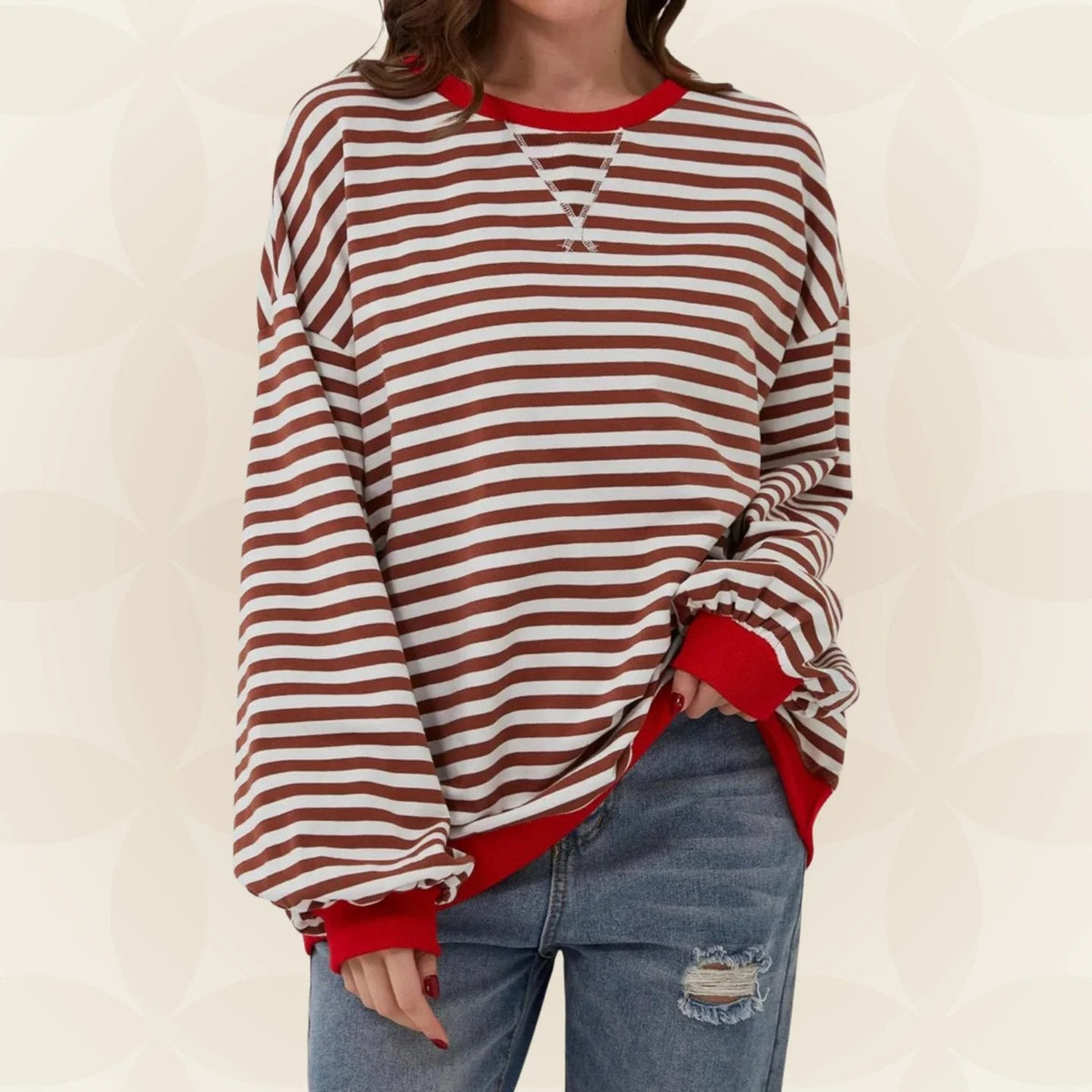 Striped Oversized Sweatshirt in Red – Theodora by Maravesse
