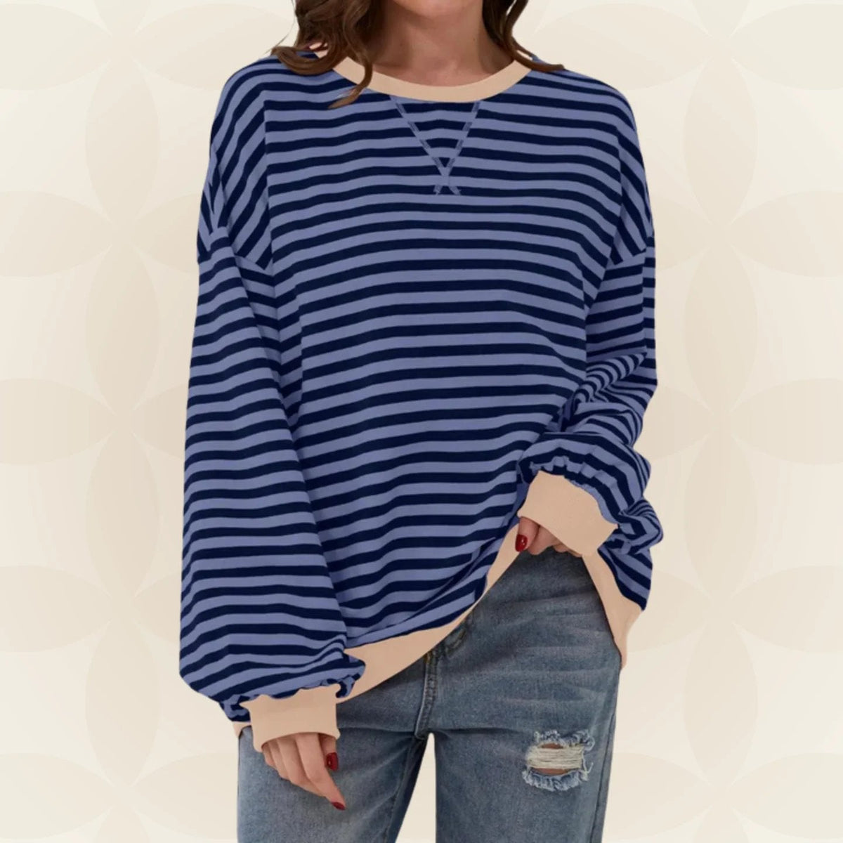 Striped Oversized Sweatshirt in Dark Blue – Theodora by Maravesse
