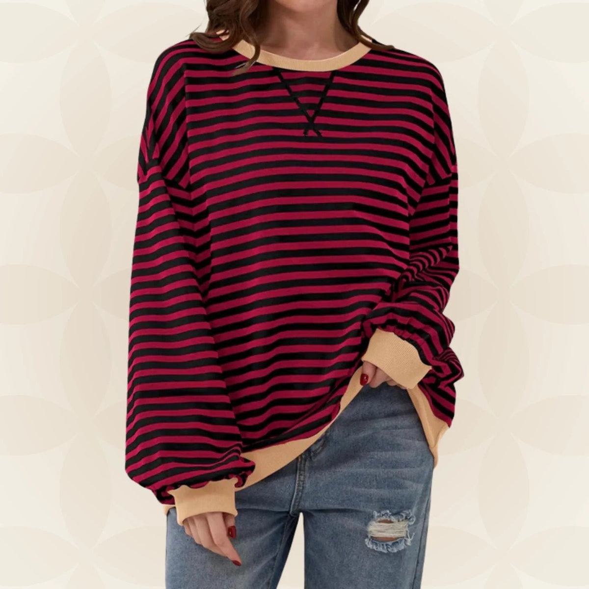 Striped Oversized Sweatshirt in Dark Red – Theodora by Maravesse
