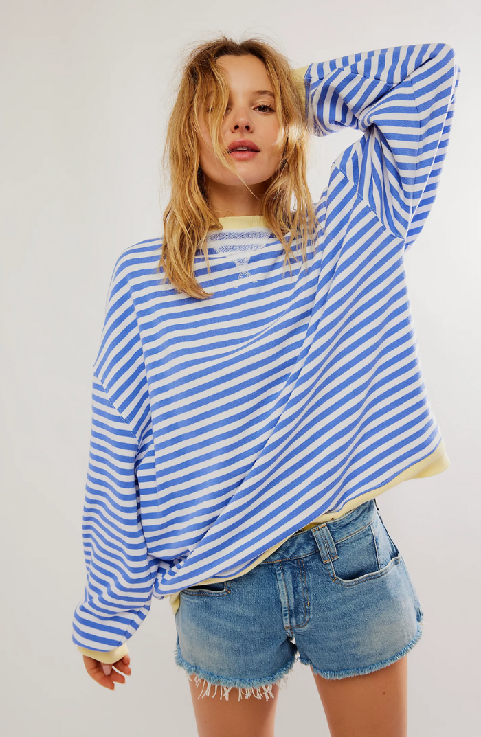 Striped Oversized Sweatshirt in Sky Blue – Rosa by Maravesse