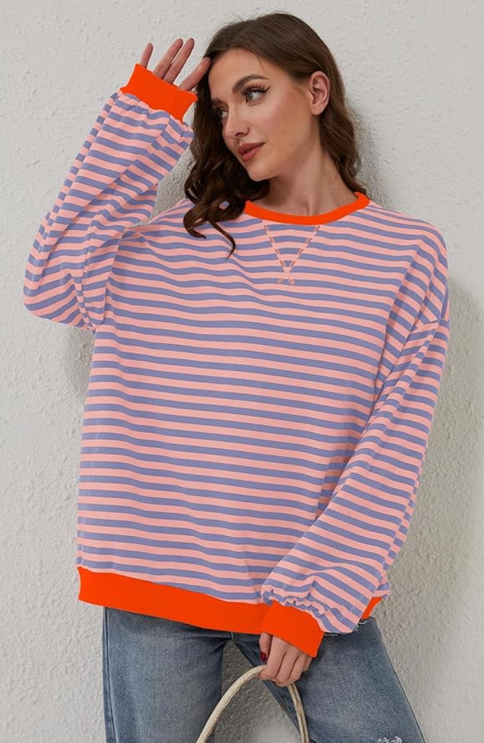 Striped Oversized Sweatshirt in Orange & Blue – Rosa by Maravesse