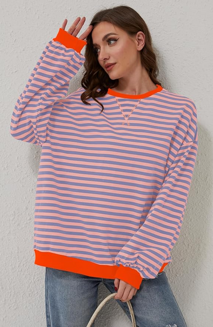 Striped Oversized Sweatshirt in Orange & Blue – Rosa by Maravesse