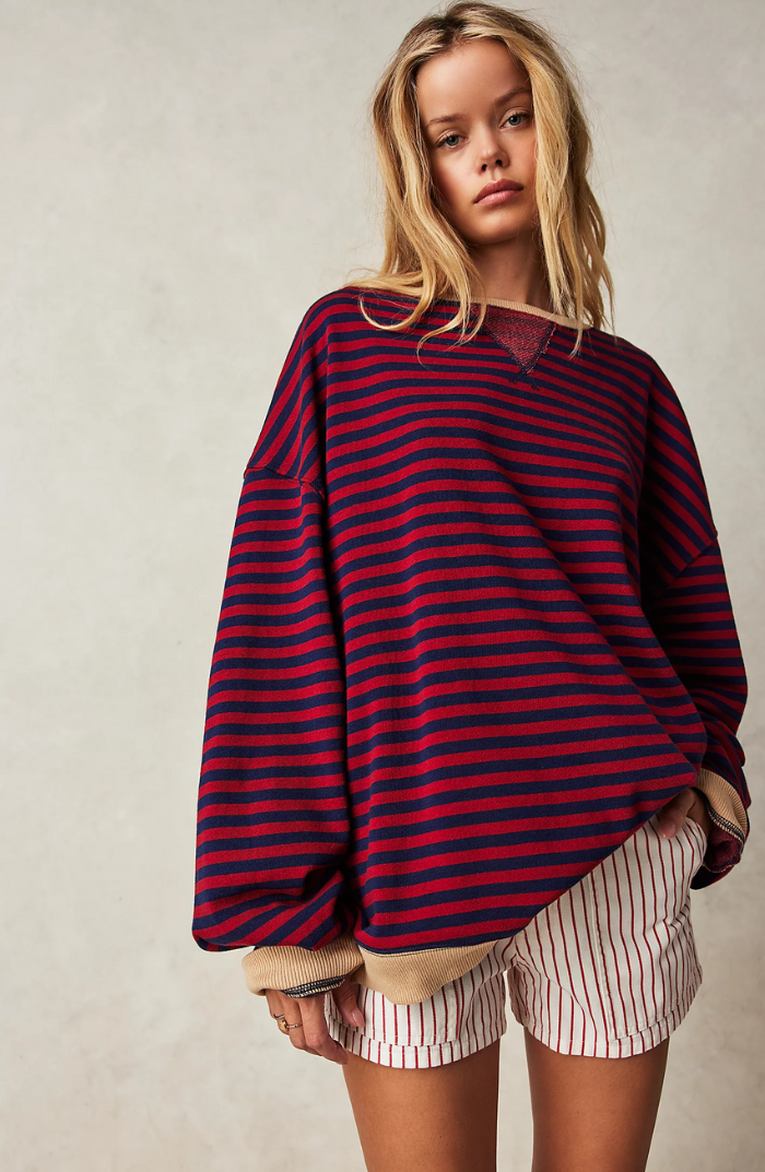 Striped Oversized Sweatshirt in Black & Red – Rosa by Maravesse