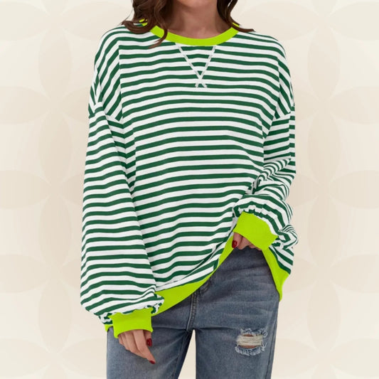 Striped Oversized Sweatshirt in Green – Theodora by Maravesse