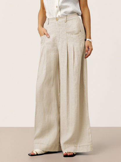 Linen Relaxed Trousers in Natural Melange – Vivienne by Maravesse