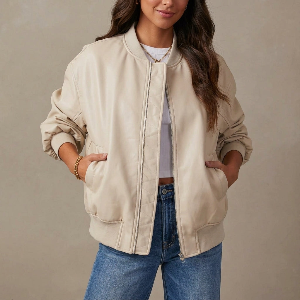 Leather Coat in Cream – Colette by Maravesse
