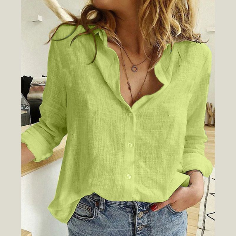 Linen Relaxed Blouse in Green – Estelle by Maravesse