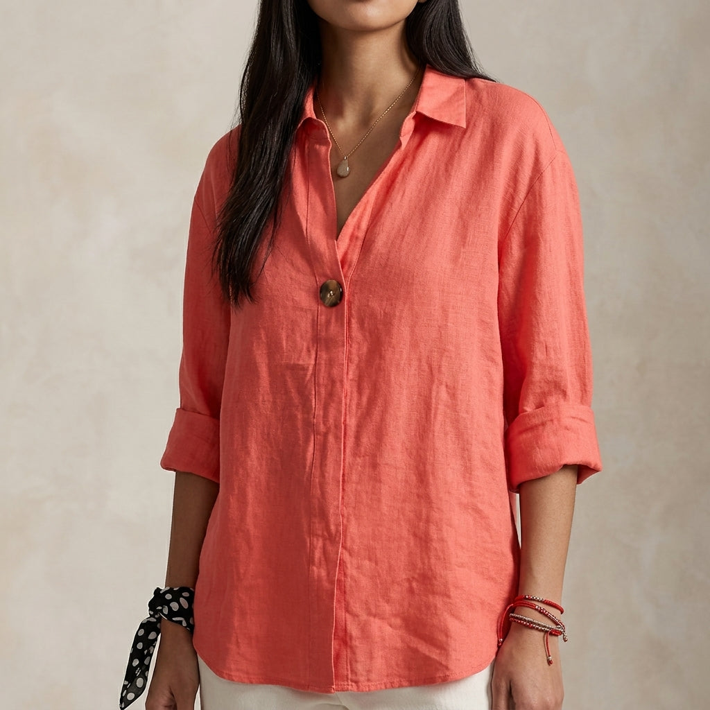 Linen Relaxed Blouse in Red – Ottilie by Maravesse