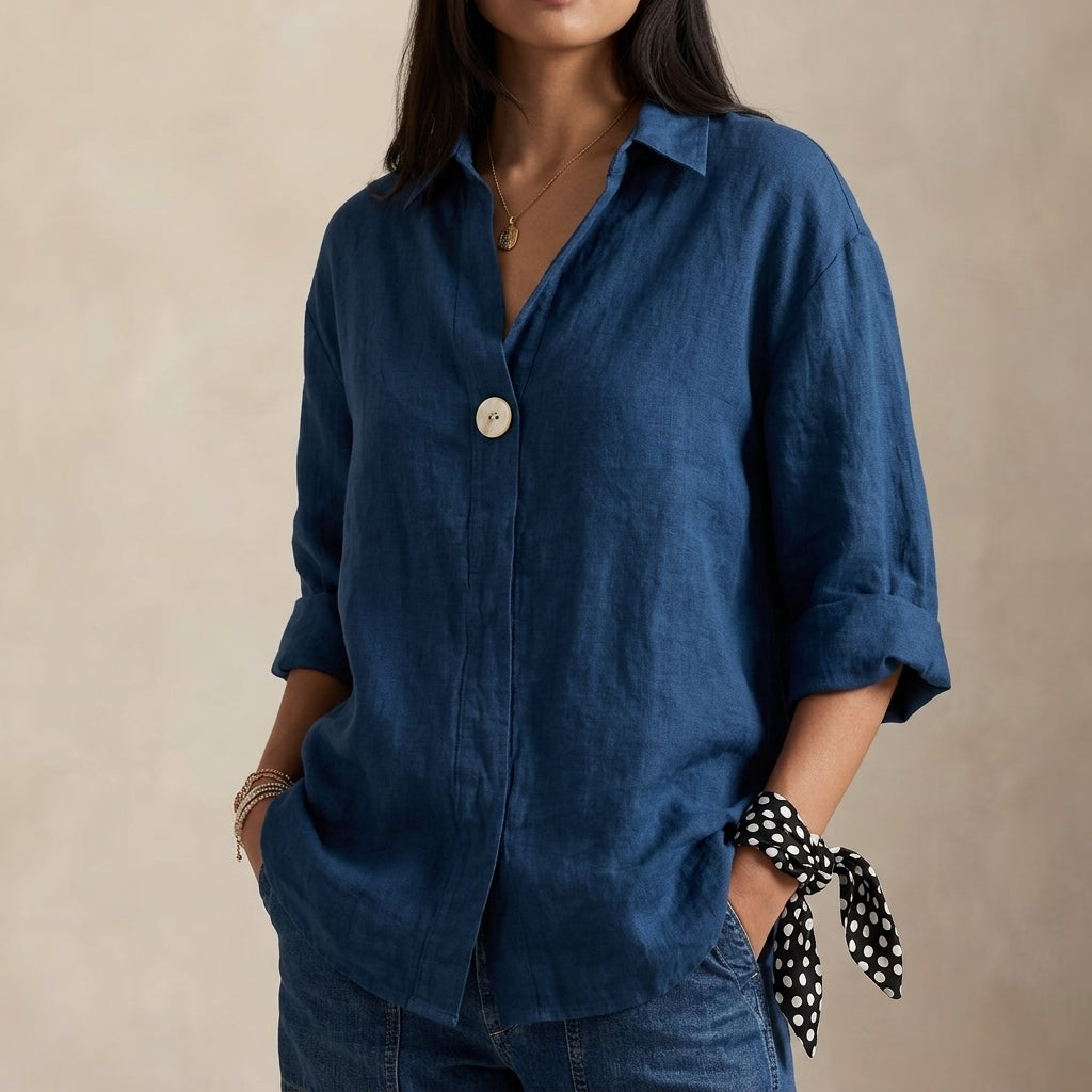 Linen Relaxed Blouse in Blue – Ottilie by Maravesse