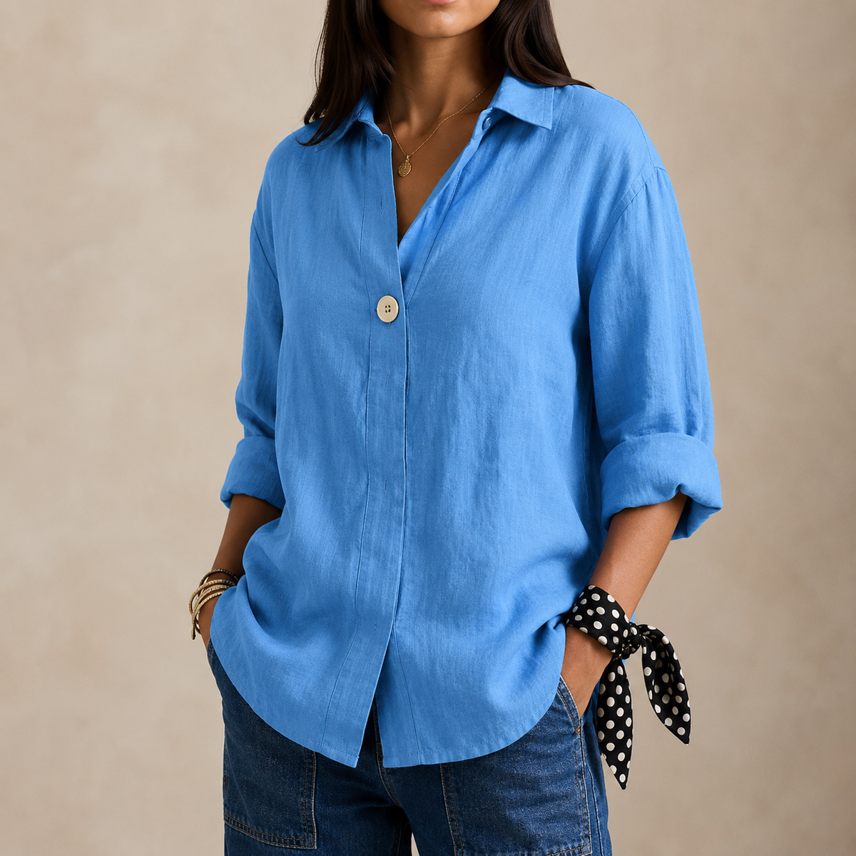 Linen Relaxed Blouse in Light Blue – Ottilie by Maravesse