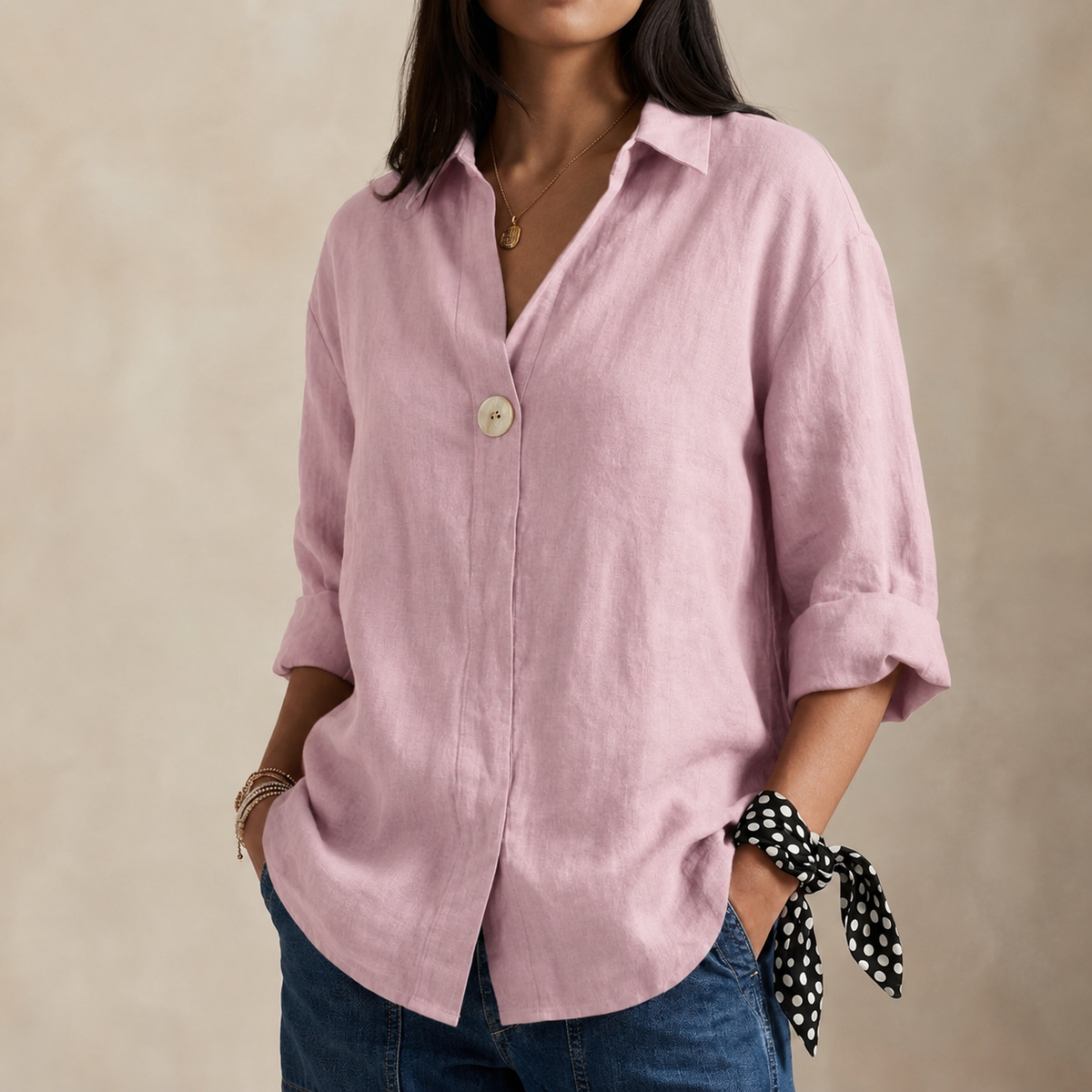 Linen Relaxed Blouse in Pink – Ottilie by Maravesse