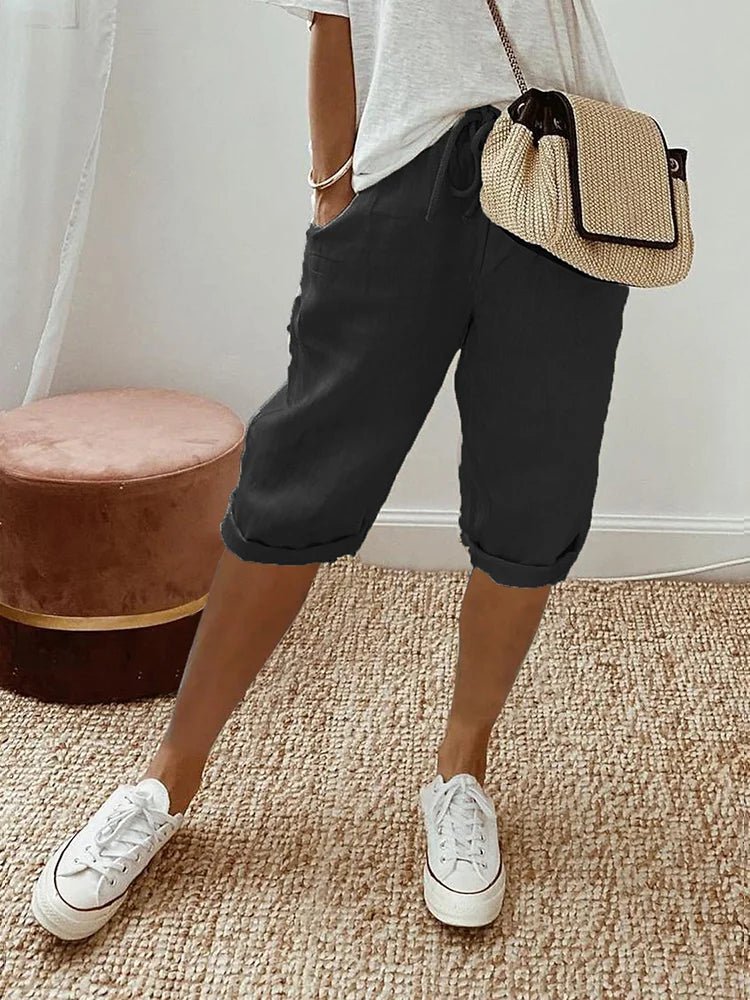 Linen Cropped Shorts in Black – Maeve by Maravesse