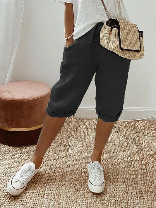 Linen Cropped Shorts in Black – Maeve by Maravesse