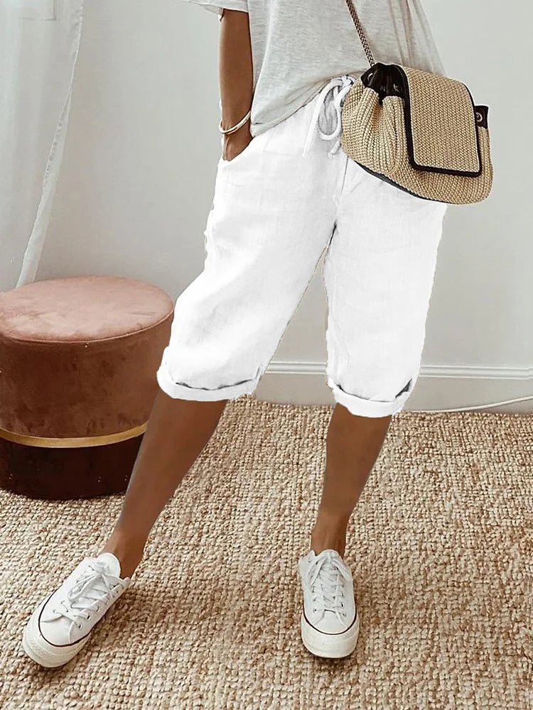 Linen Cropped Shorts in White – Maeve by Maravesse