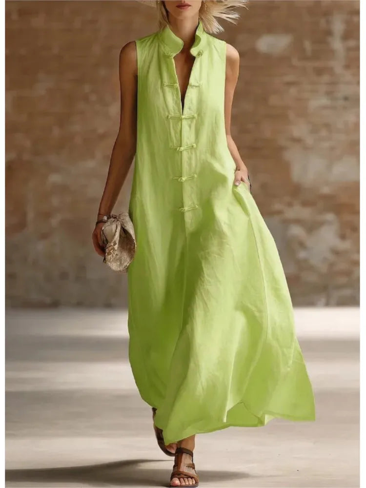 Linen Relaxed Maxi Dress in Green – Valerie by Maravesse