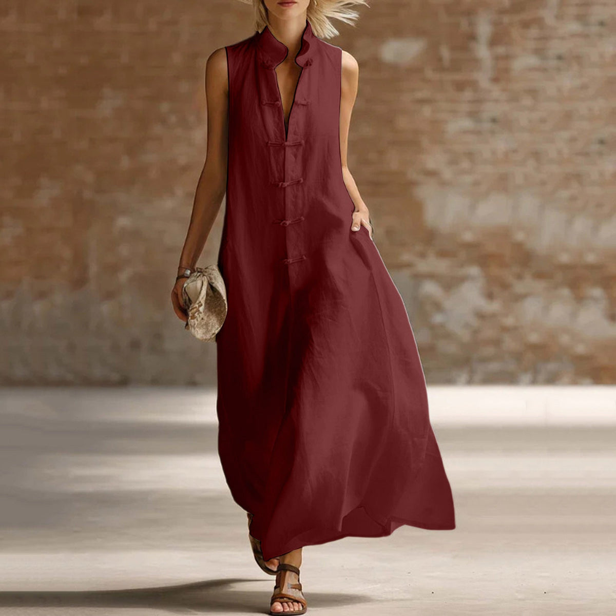 Linen Relaxed Maxi Dress in Red – Valerie by Maravesse
