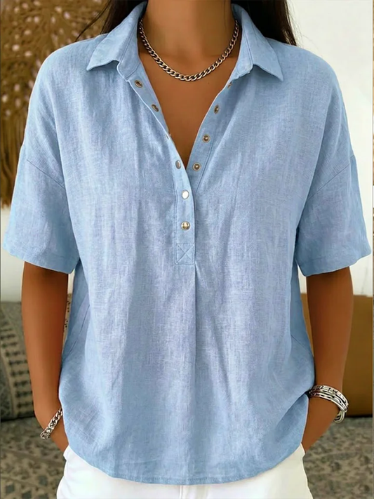 Linen Blouse in Light Blue – Evangeline by Maravesse
