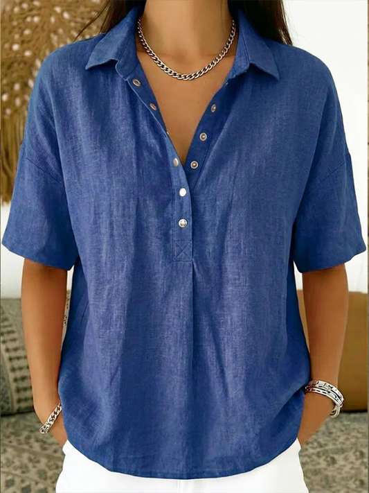 Linen Blouse in Navy Blue – Evangeline by Maravesse