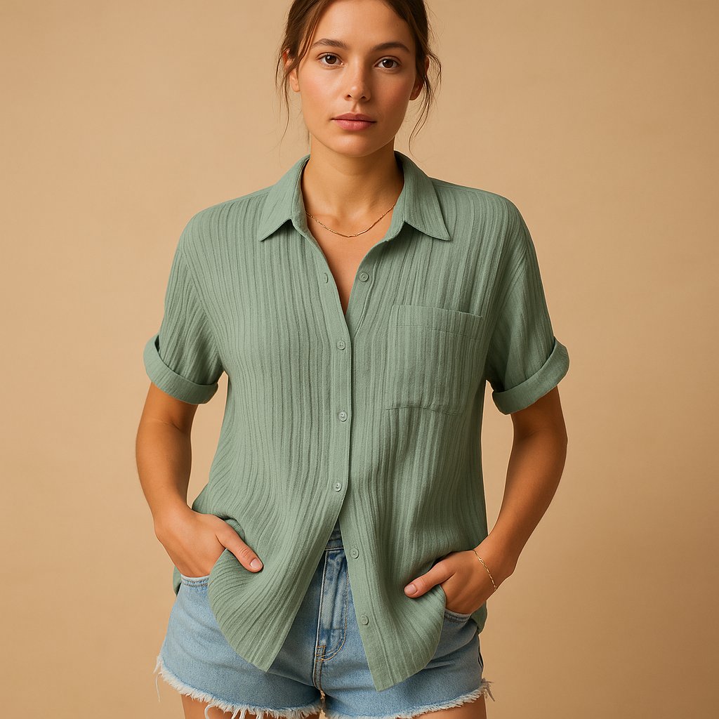 Linen Blouse in Green – Antoinette by Maravesse