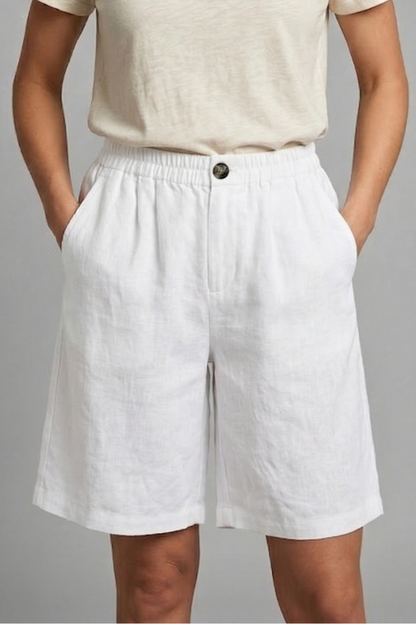 Linen Relaxed Shorts in White – Rosa by Maravesse