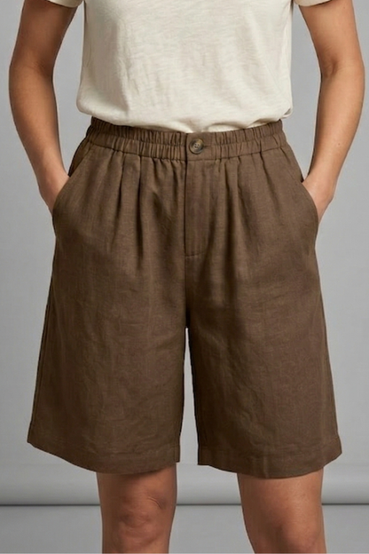Linen Relaxed Shorts in Brown – Rosa by Maravesse