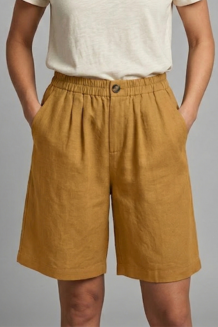 Linen Relaxed Shorts in Yellow – Rosa by Maravesse