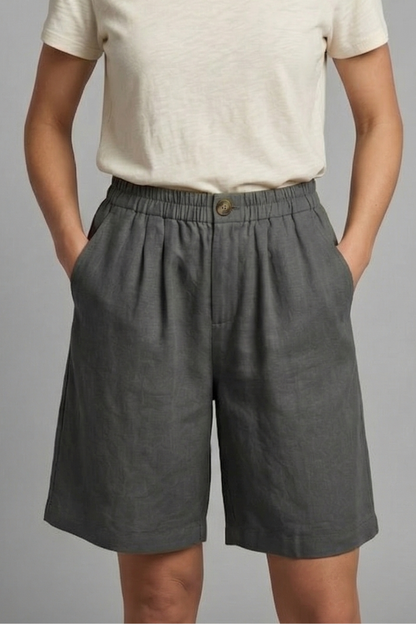 Linen Relaxed Shorts in Gray – Rosa by Maravesse