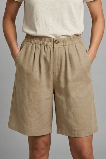 Linen Relaxed Shorts in Khaki – Rosa by Maravesse