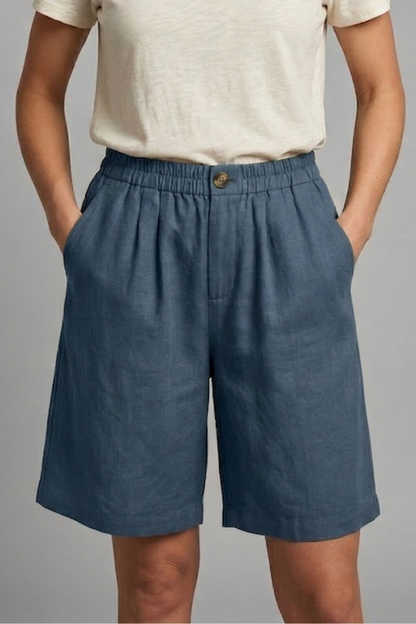 Linen Relaxed Shorts in Blue – Rosa by Maravesse