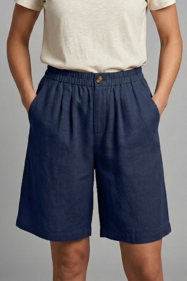 Linen Relaxed Shorts in Navy Blue – Rosa by Maravesse