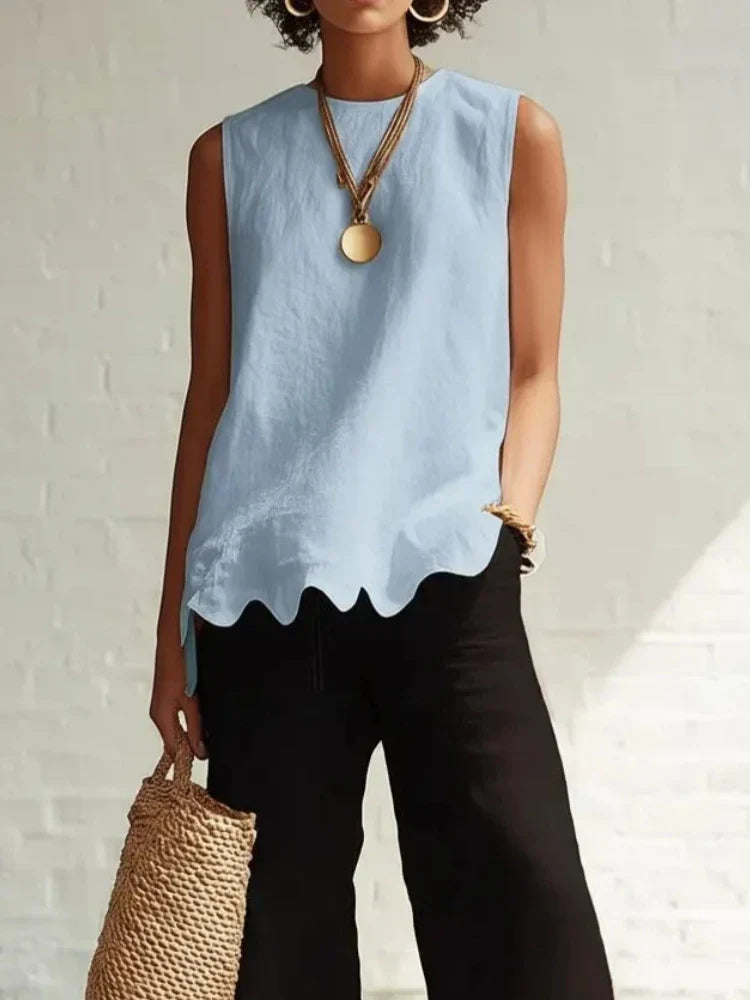 Linen Relaxed Top in Light Blue – Lucille by Maravesse