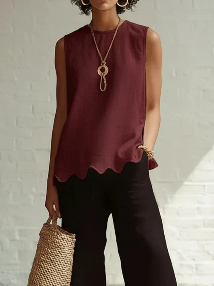 Linen Relaxed Top in Bordeaux Red – Lucille by Maravesse
