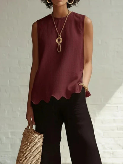 Linen Relaxed Top in Bordeaux Red – Lucille by Maravesse
