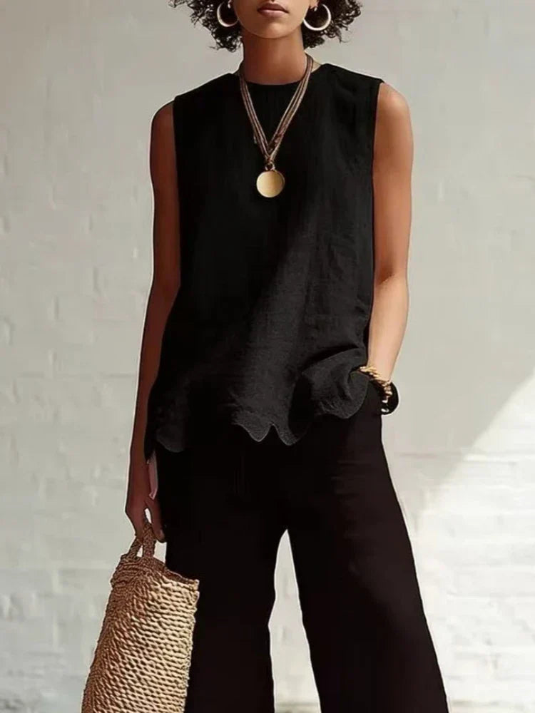 Linen Relaxed Top in Black – Lucille by Maravesse